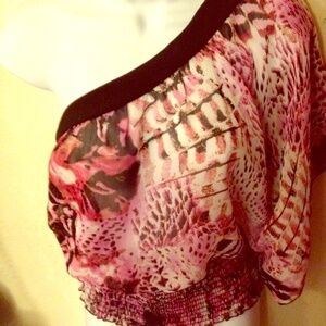 One shoulder top animal print size medium sheer